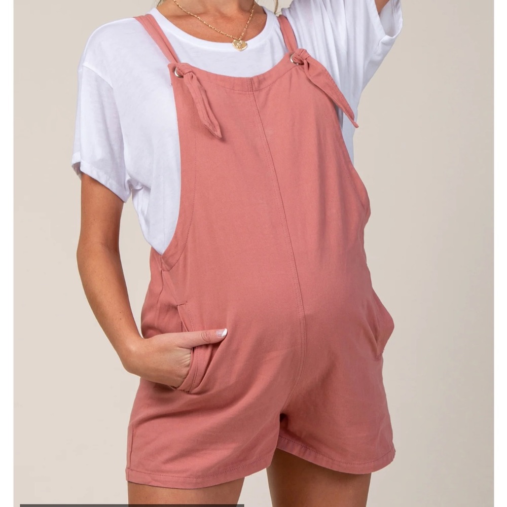 Pink Blush Pink Adjustable Strap Maternity Short Overalls
